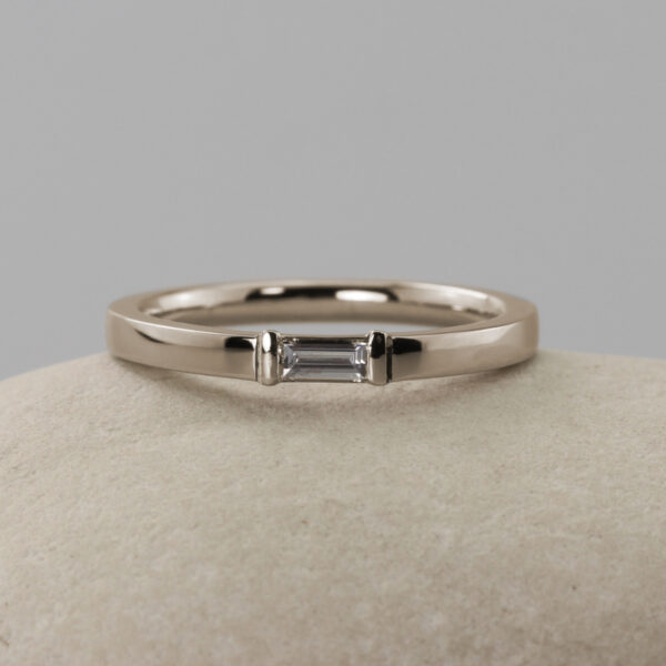 Unique 18ct White Gold Baguette Diamond Engagement Ring