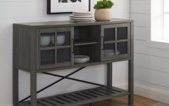 Wood Accent Sideboards Buffet Serving Storage Cabinet with 4 Framed Glass Doors