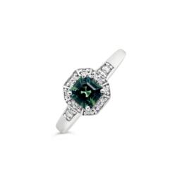Green-Blue Sapphire Diamond Ring 9ct White Gold Adeline Knight Design_0
