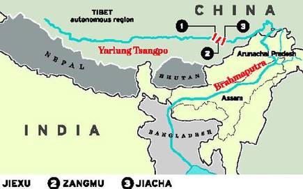 Dams on the River Brahmaputra Flowing through Tibet China