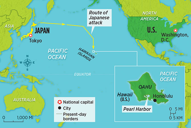 Pearl Harbor Route of Japanese Attack U.S. Japan Hawaii