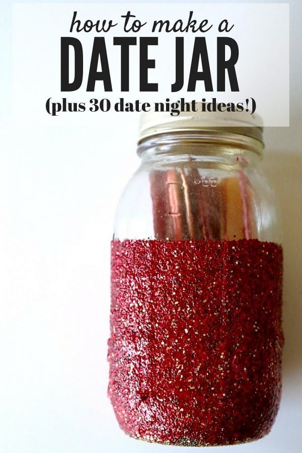 Ever get stuck in a rut on date ideas with your spouse? Here's an easy way to make a jar full of ideas for those nights where you just can't decide what to do. The post includes 30 ideas for dates, so the thinking is already done for you! 