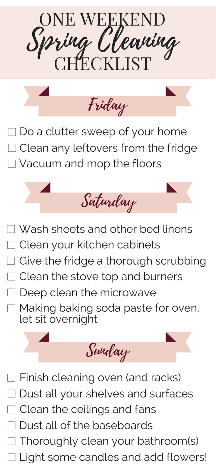 How to spring clean your house (the lazy way) in a weekend! Quick and easy checklist for deep cleaning your home in just three days.