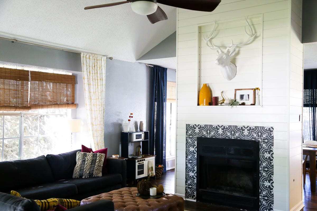 This fireplace makeover is absolutely incredible! The whole room looks different! 