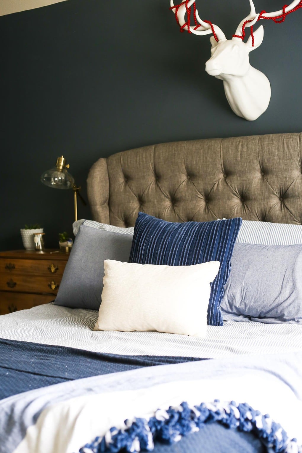 A cozy blue master bedroom