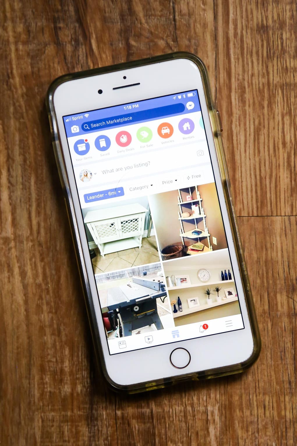 iPhone with Facebook Marketplace pulled up - how to sell furniture online using Facebook Marketplace