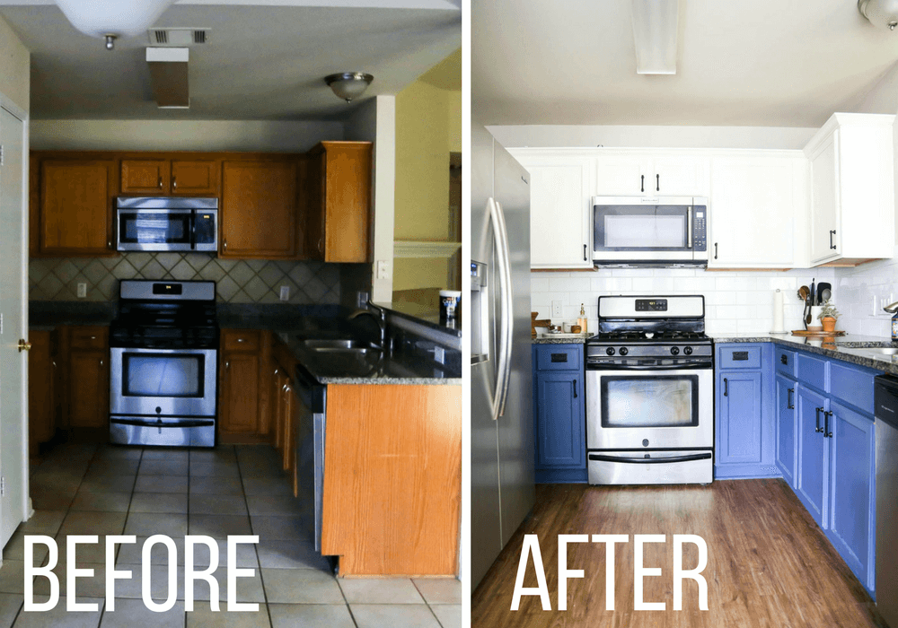 before and after of kitchen backsplash