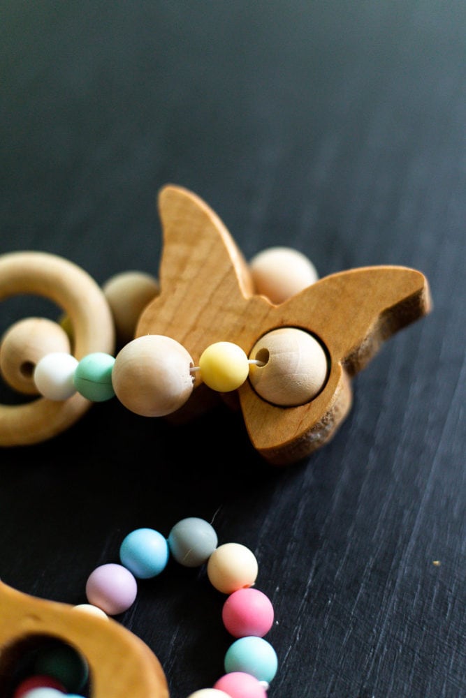 close up of butterfly-shaped baby teether
