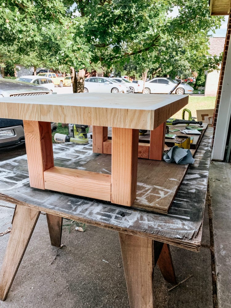 base of DIY outdoor concrete cofeee table