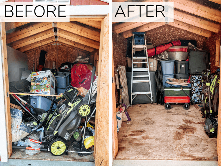 before and after of shed organization