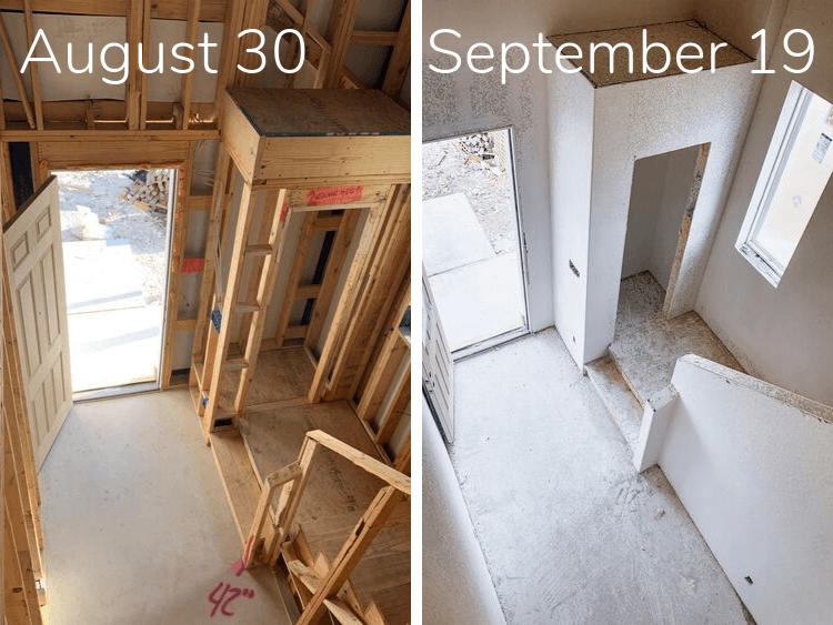 progress of a new construction home in three weeks