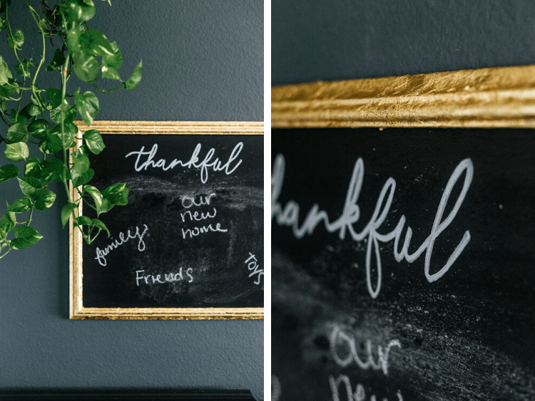 collage of close-ups of DIY chalkboard sign