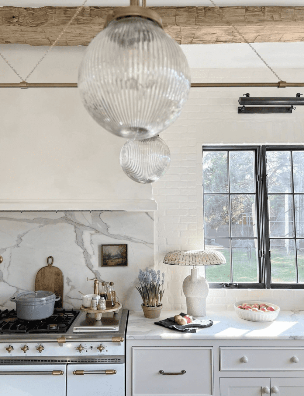 Kitchen with white brick backsplash