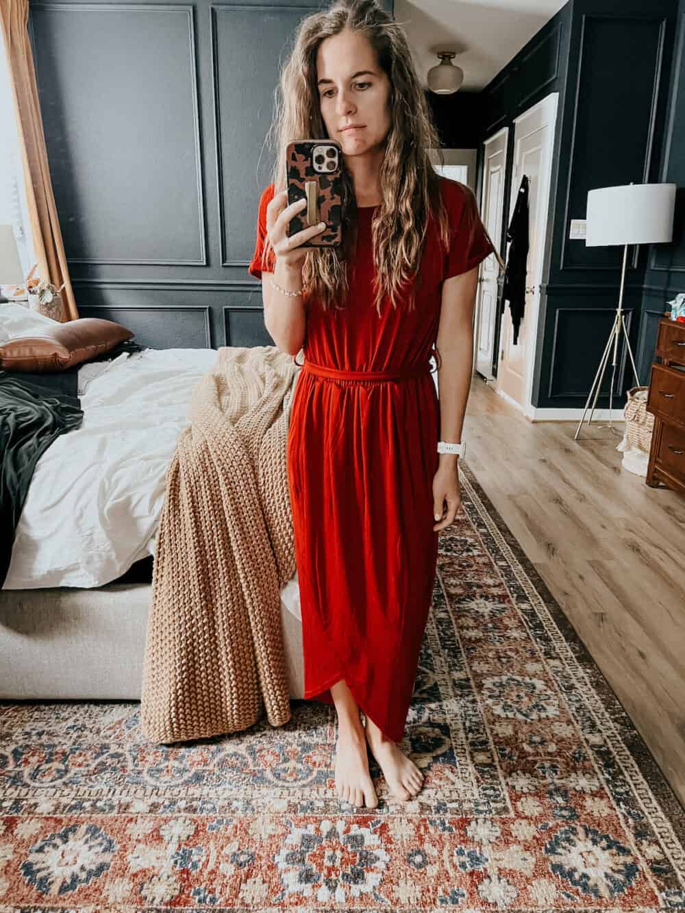 Woman in a red dress 