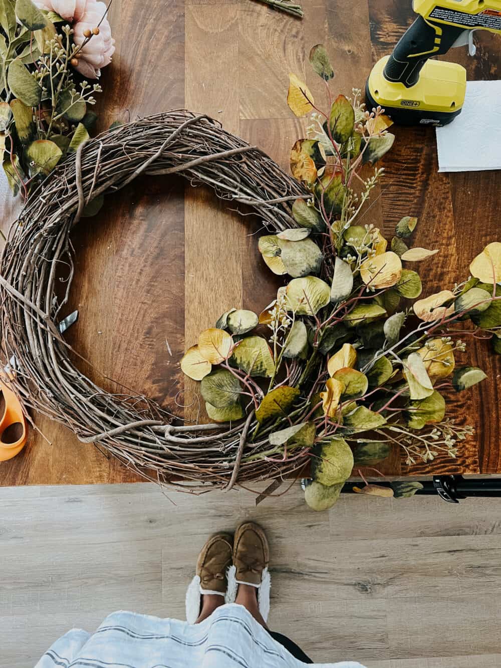 grapevine wreath with eucalyptus leaves 