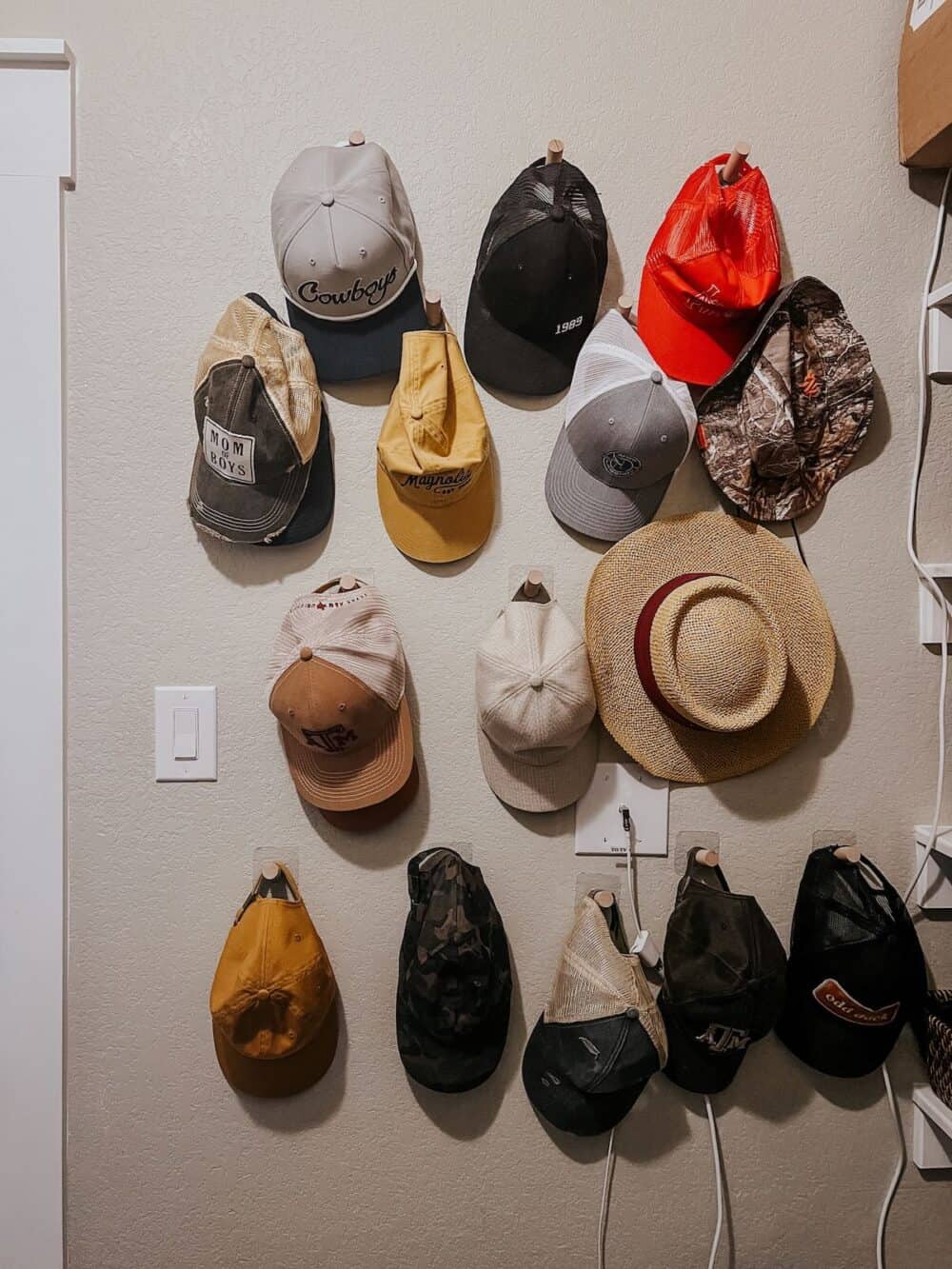 closet wall with hat hooks 