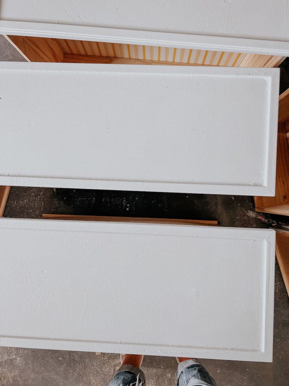 Close up of painted IKEA HEMNES dresser drawers
