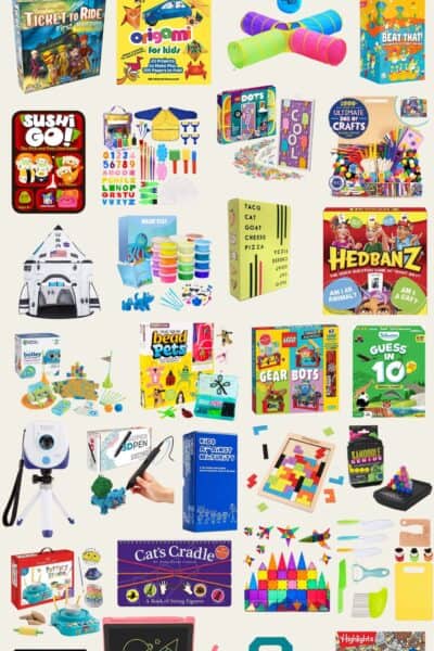 Collage of gift ideas for kids