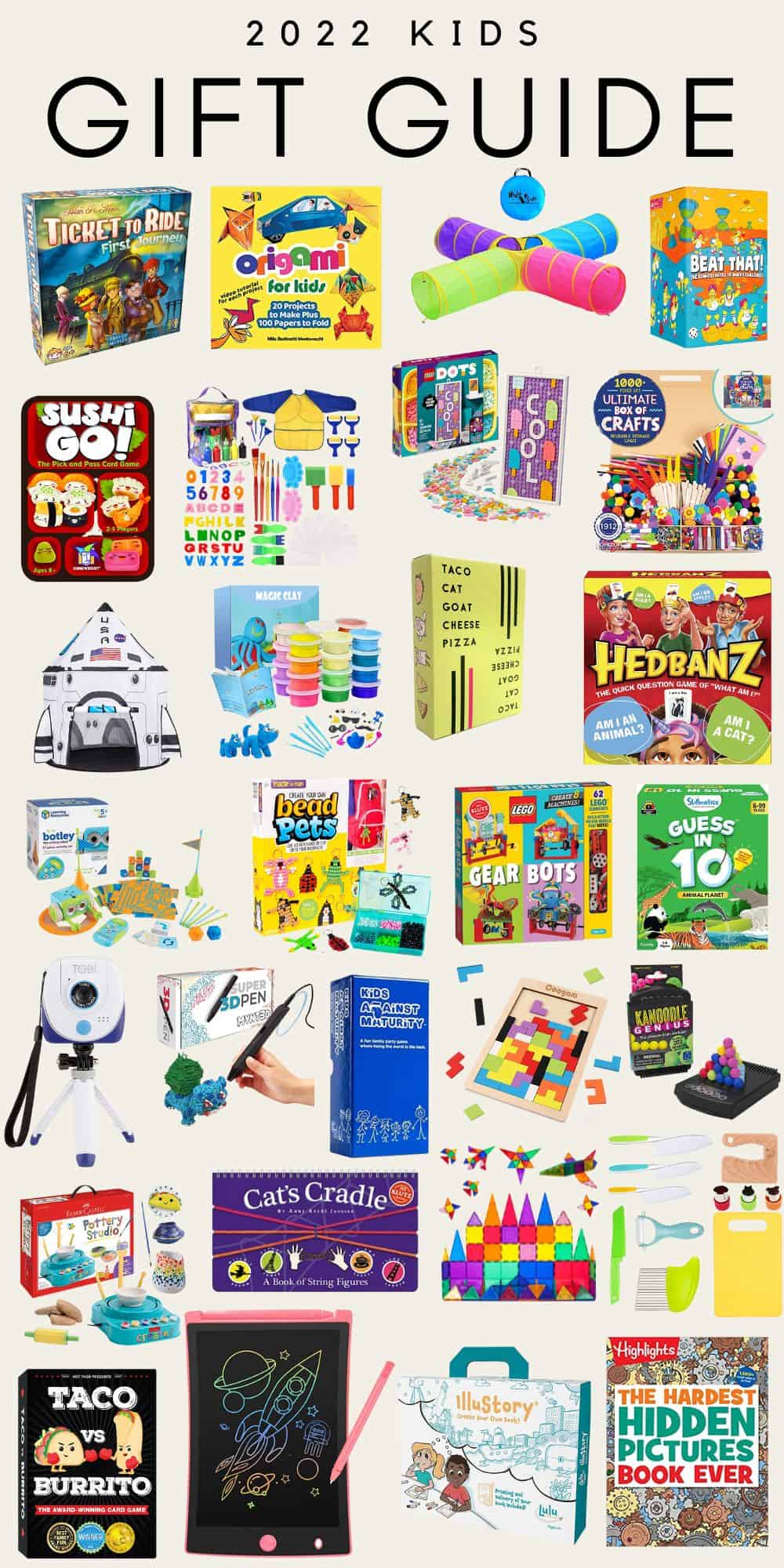 Collage of gift ideas for kids
