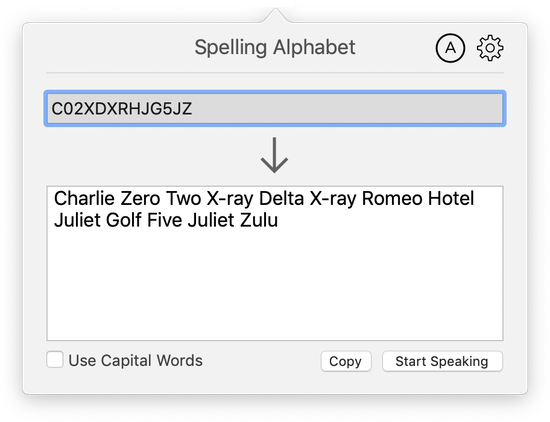 Spelling alphabet