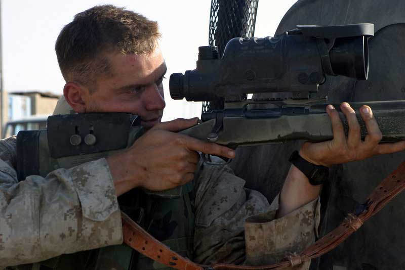 Marine Sniper Using a Night Vision Scope