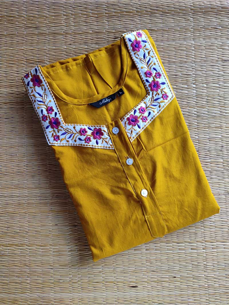 Churidar Model Embroidery Nighty -55 inches long - Yellow - Womens ...