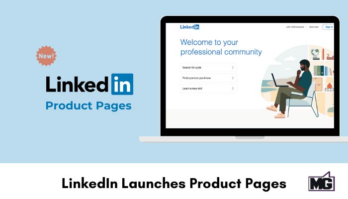 Illustration of a laptop showing LinkedIn product pages.