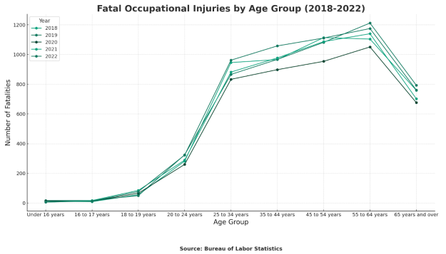 fatal occupational injuries by age group.