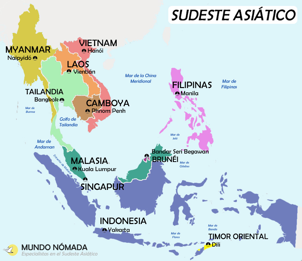 Mapa del Sudeste Asiático en español