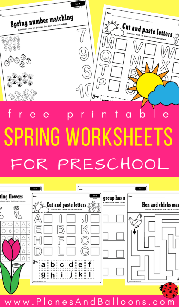 Free printable spring worksheets for preschool - fun spring activities for fine motor skills, numbers, letters, cut and paste, and more! #preschool #prek #spring