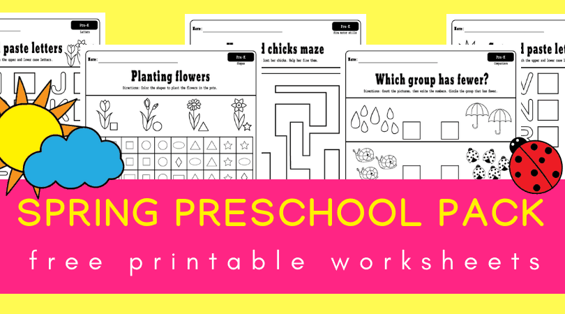 Free printable spring worksheets for preschool - fun spring activities for fine motor skills, numbers, letters, cut and paste, and more! #preschool #prek #spring