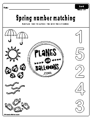 Spring number and picture matching worksheet