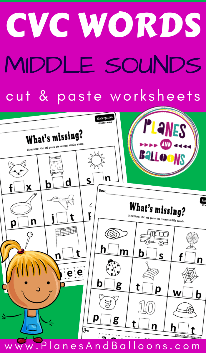 cvc middle sounds worksheets for kindergarten phonics cut paste