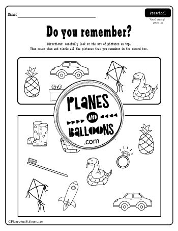 preschool memory worksheets pdf