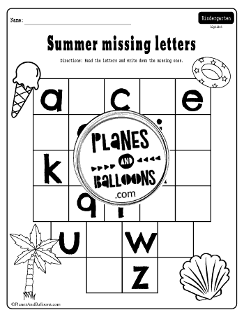 Summer missing letters worksheets kindergarten