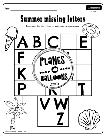 Summer missing letters worksheets kindergarten