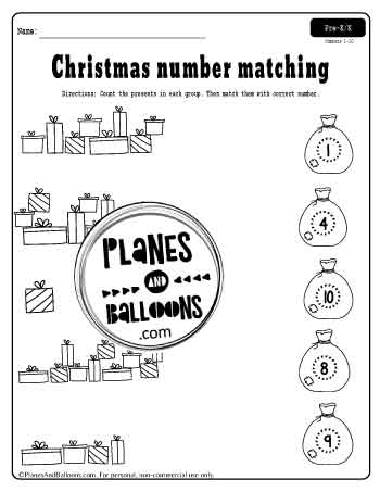 Christmas number matching preschool worksheet