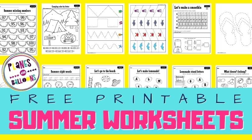Summer worksheets on yellow background