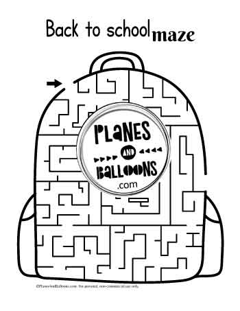 Backpack back to school maze for kids worksheet