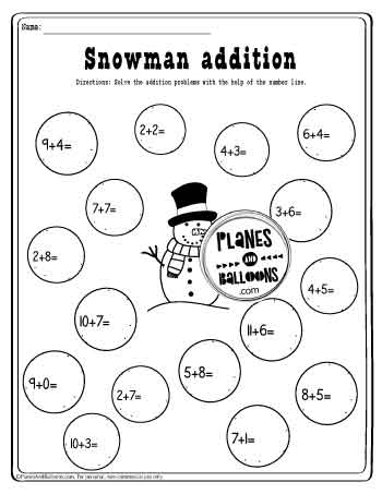 Addition to 20 snowman worksheet