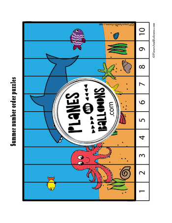 Ocean animals number order puzzle