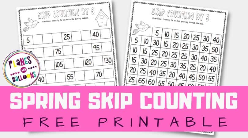 Free printable spring skip counting by 5s worksheets for first grade.