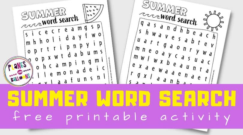 Free printable summer word search for kids