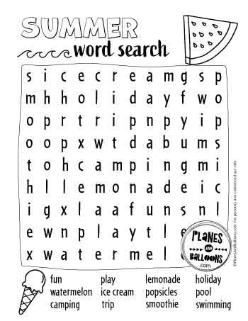 Easy summer word search for kids