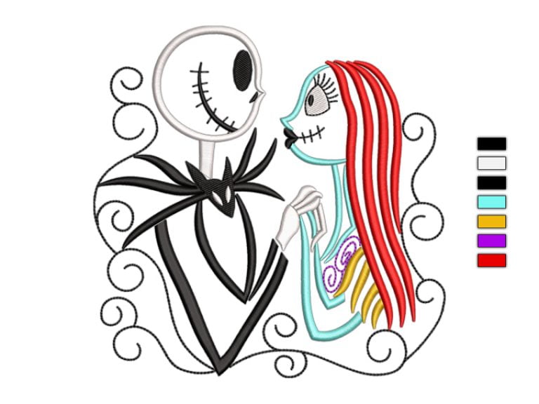 jack and sally Embroidery Design, Sally Jack skellington Embroidery Design