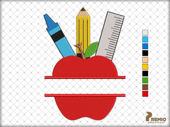 school-split-apple-embroidery-design