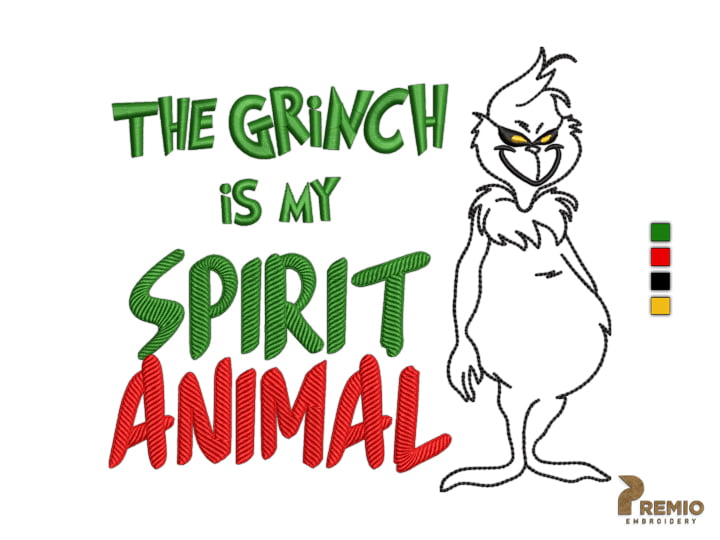Grinch Spirit Animal Embroidery Design, Christmas Embroidery Design by Premio Embroidery