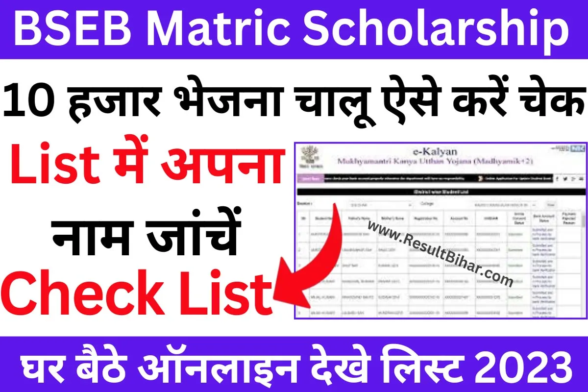 Bihar Board Matric Scholarship Payment List 2023