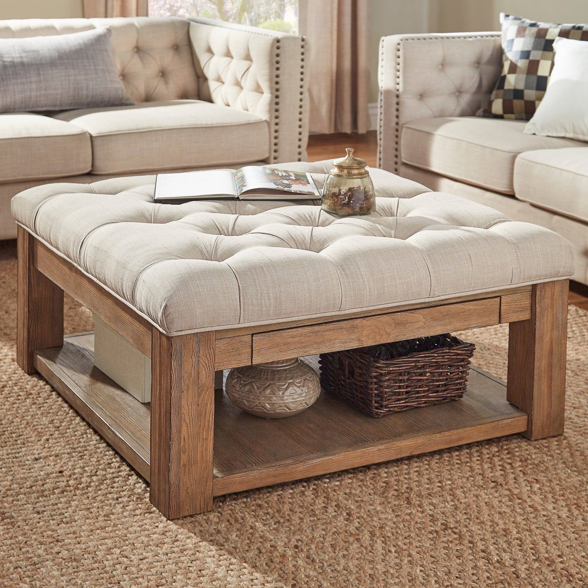 Featured Photo of Lennon Pine Square Storage Ottoman Coffee Tables