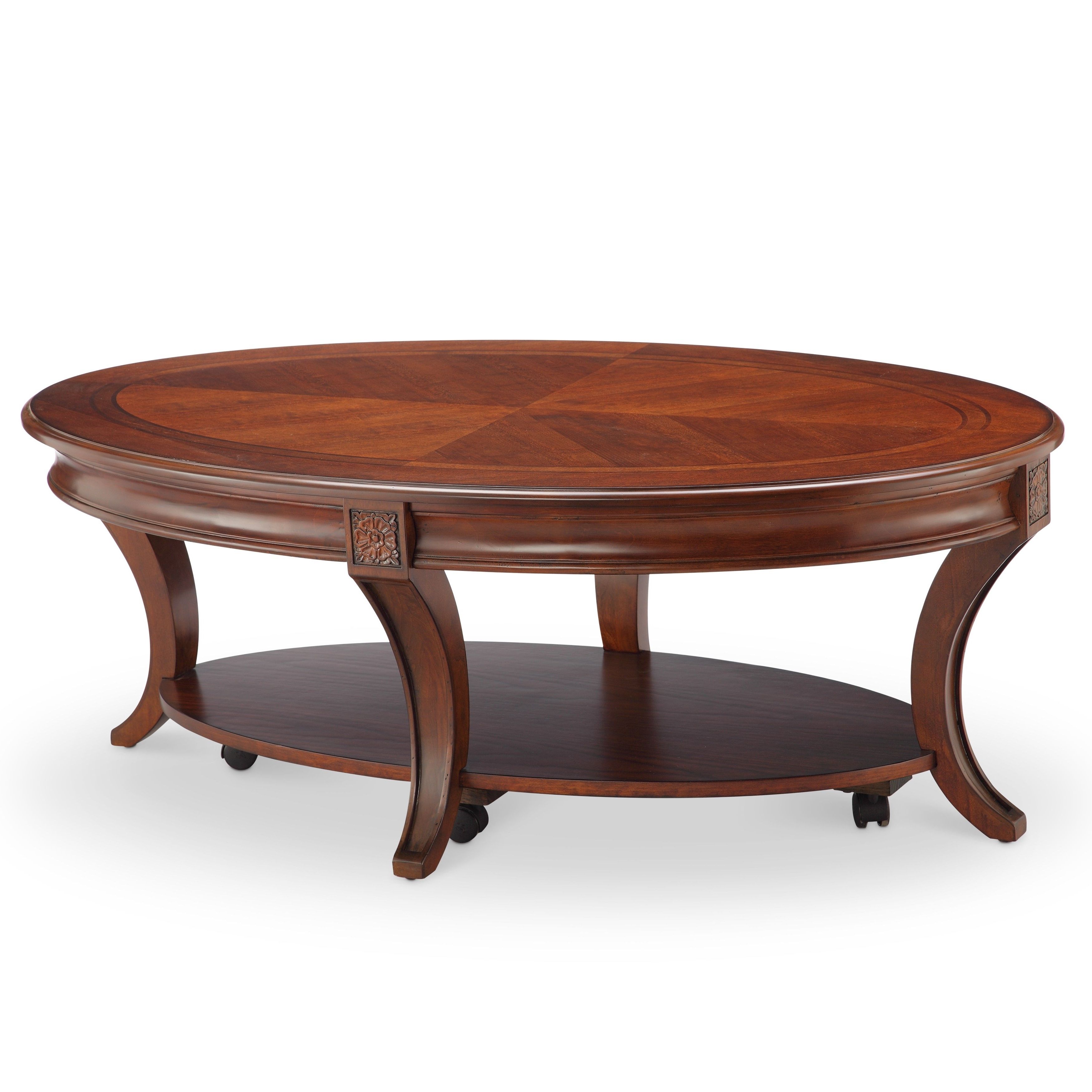 Featured Photo of Winslet Cherry Finish Wood Oval Coffee Tables With Casters